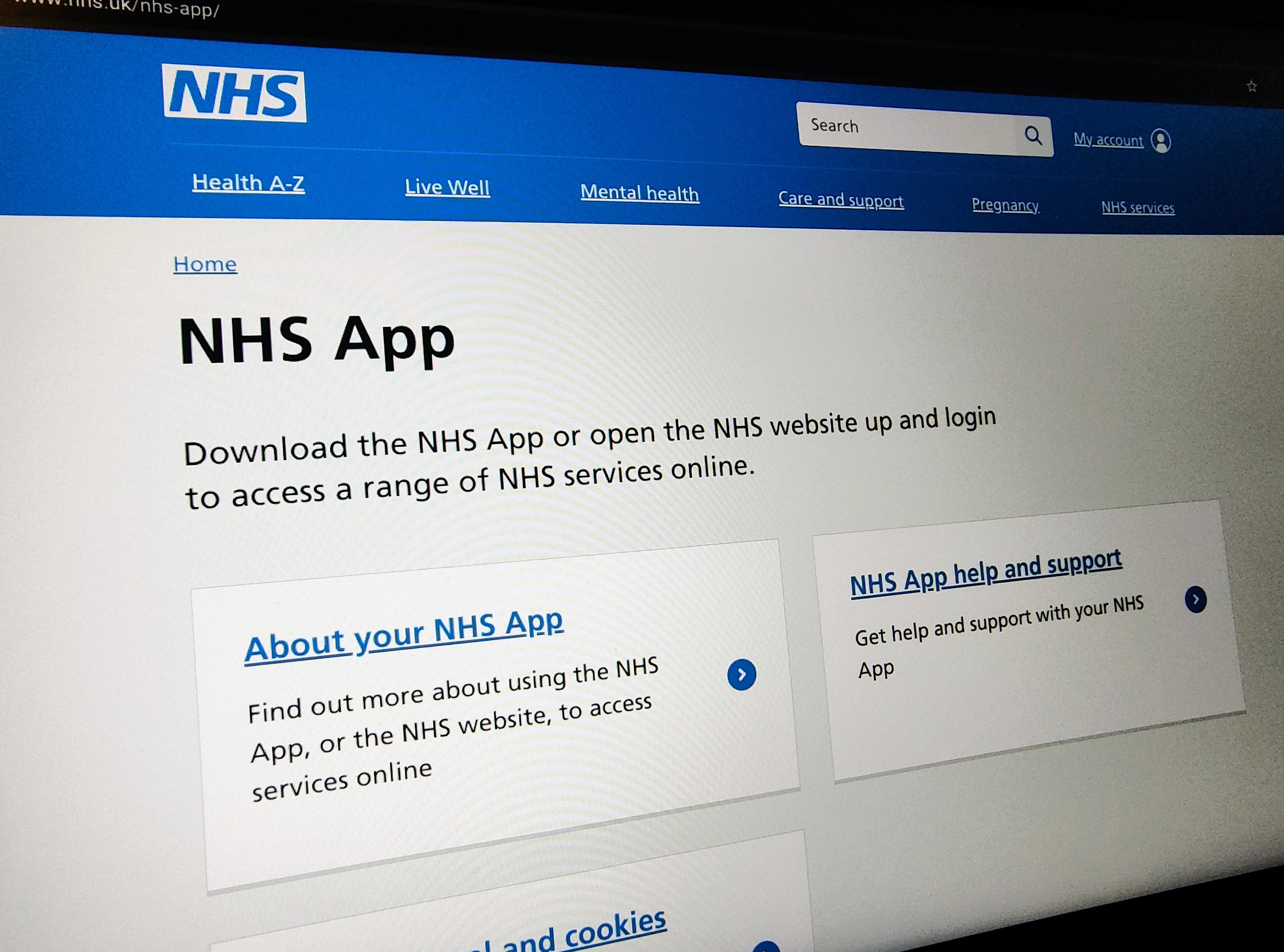 Photo of the NHS app website.