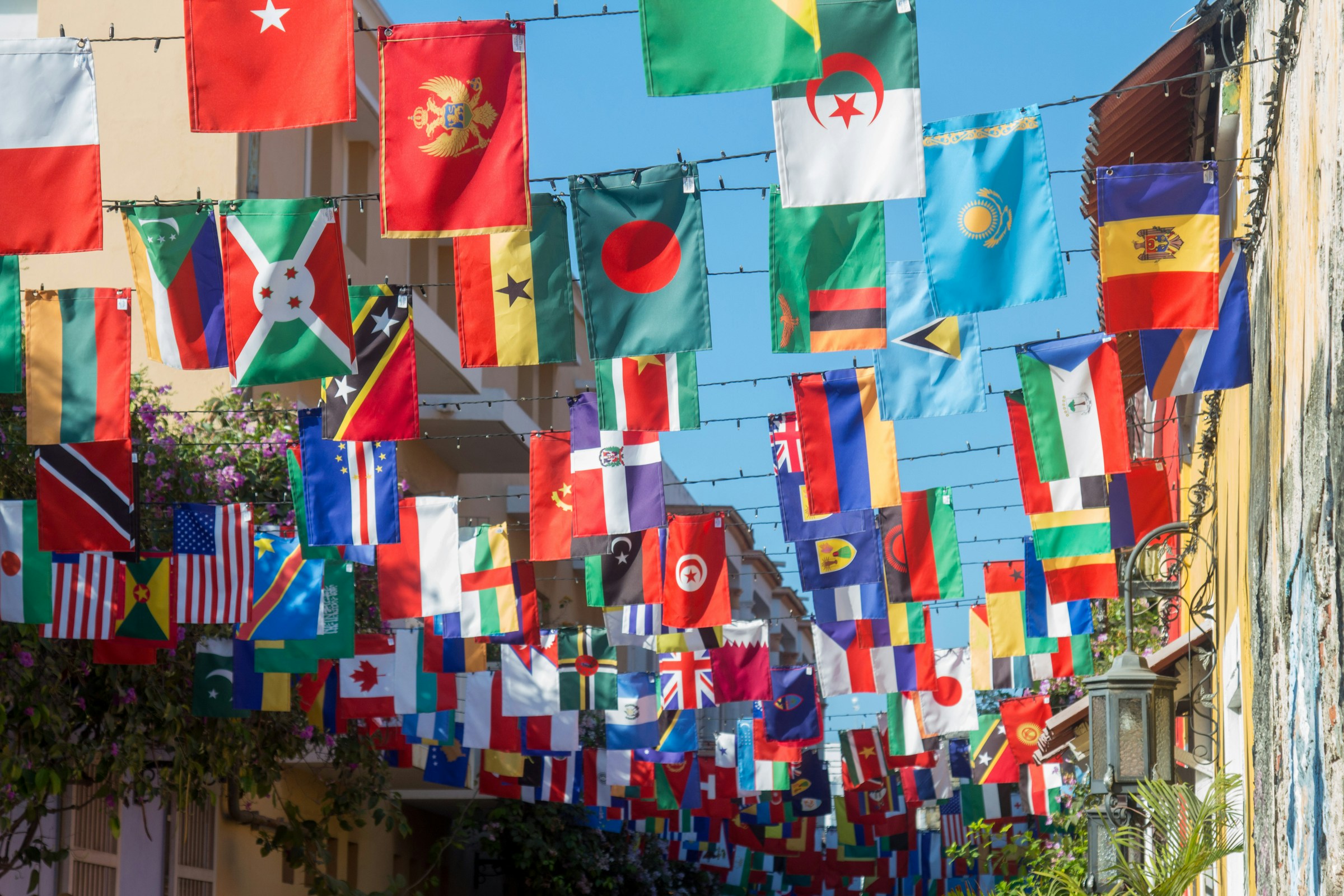 Street filled with flags from around the world.